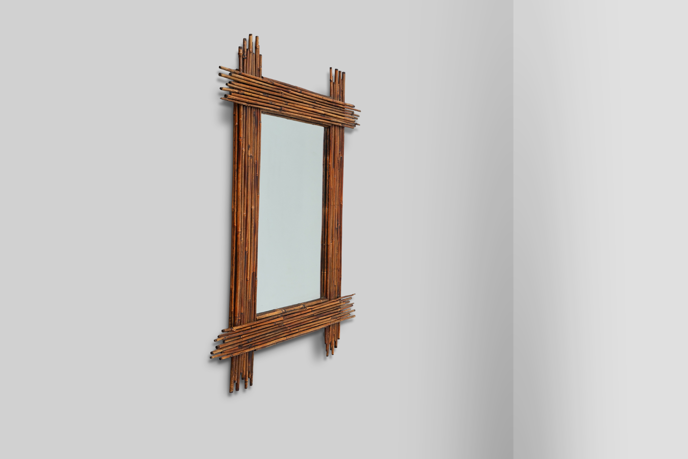  Large Vintage bamboo mirror with beveled mirror, France 1960sthumbnail